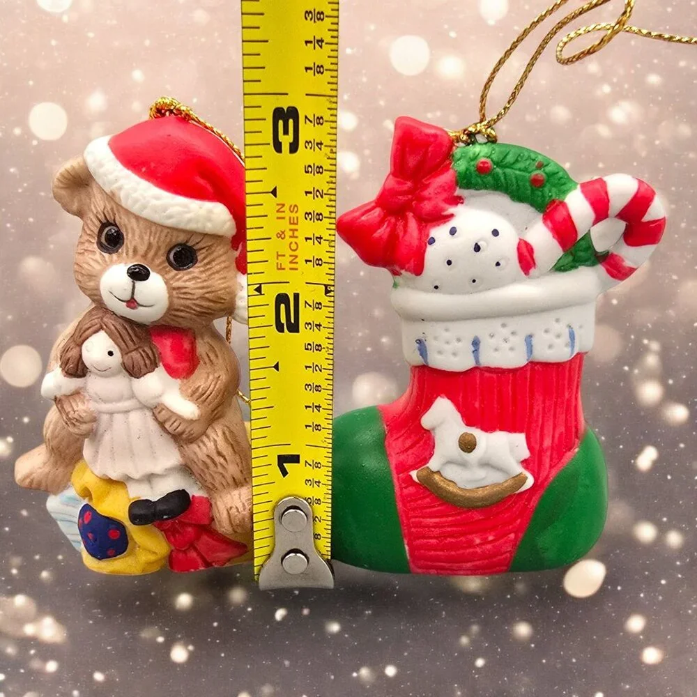 Vtg Christmas‎ Bear & Stocking Hanging Ornaments 3